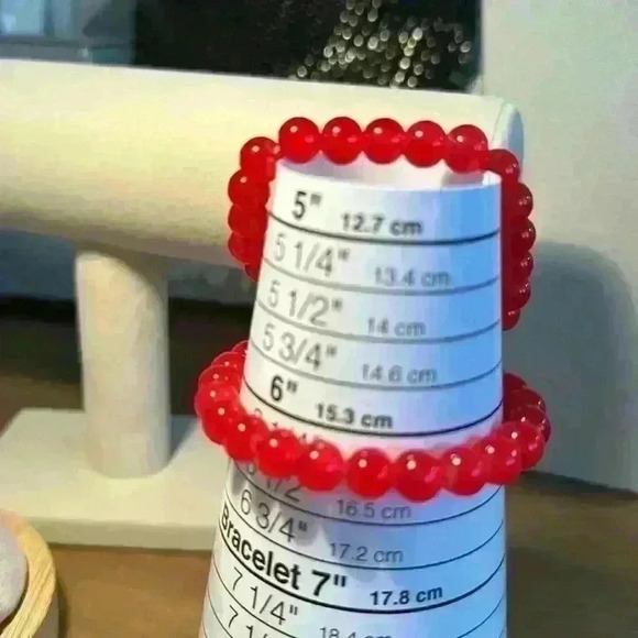 Two Red Glass Beaded Stretch Bracelets - Picture 3 of 4